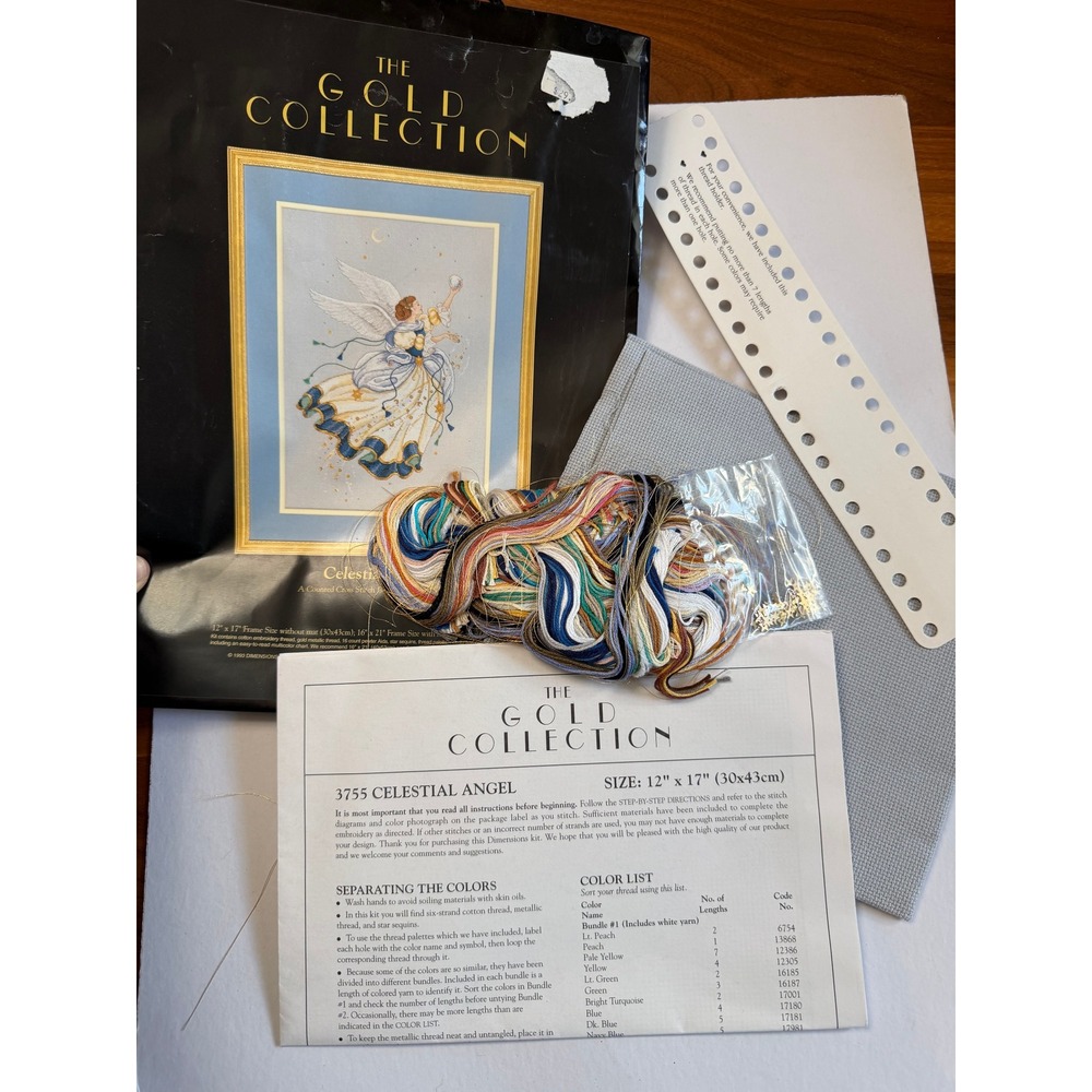 VTG Dimensions Gold Collection Celestial Angel 12x17 Cross Stitch Kit Opened